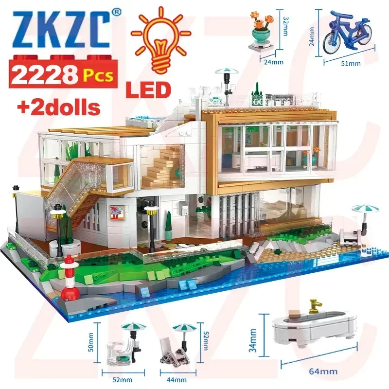 

2228PCS LED City Villa House Lighting Hotel Holiday Village Home Model Toys Bricks Building Blocks Birthday Gifts Kids Children