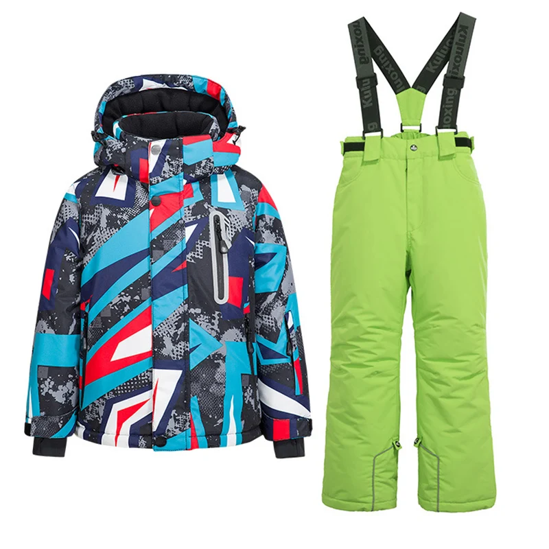 -30℃ Boy girl skiing suit waterproof 5 6 7 8 9 10 11 12 13 14 15 year old children's snow clothing Warm snowboarding Coat pant