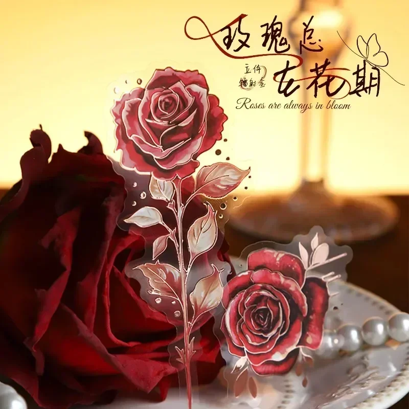 10 шт., наклейки для скрапбукинга, ПЭТ-материал для цветущих, фиолетовые ночные принадлежности, блокноты, вырезанные наклейки, 133*80 мм, тиснение розы, письмо