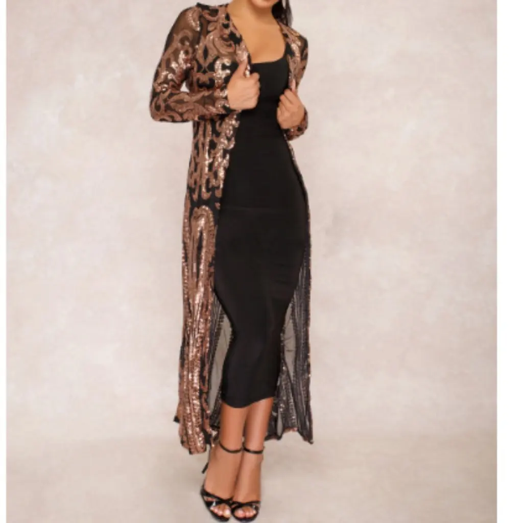 

Sexy Sequin Perspective Cardigan Coat for Women European And American Style Direct Factory Export Fashionable Open-Shirt