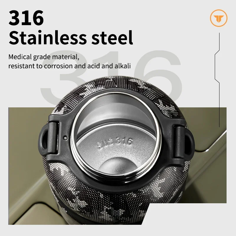 TKK 950ml SUS-316 Large Capacity Stainless Steel Thermos Portable Vacuum Flask Insulated Tumbler with Rope Thermo Bottle