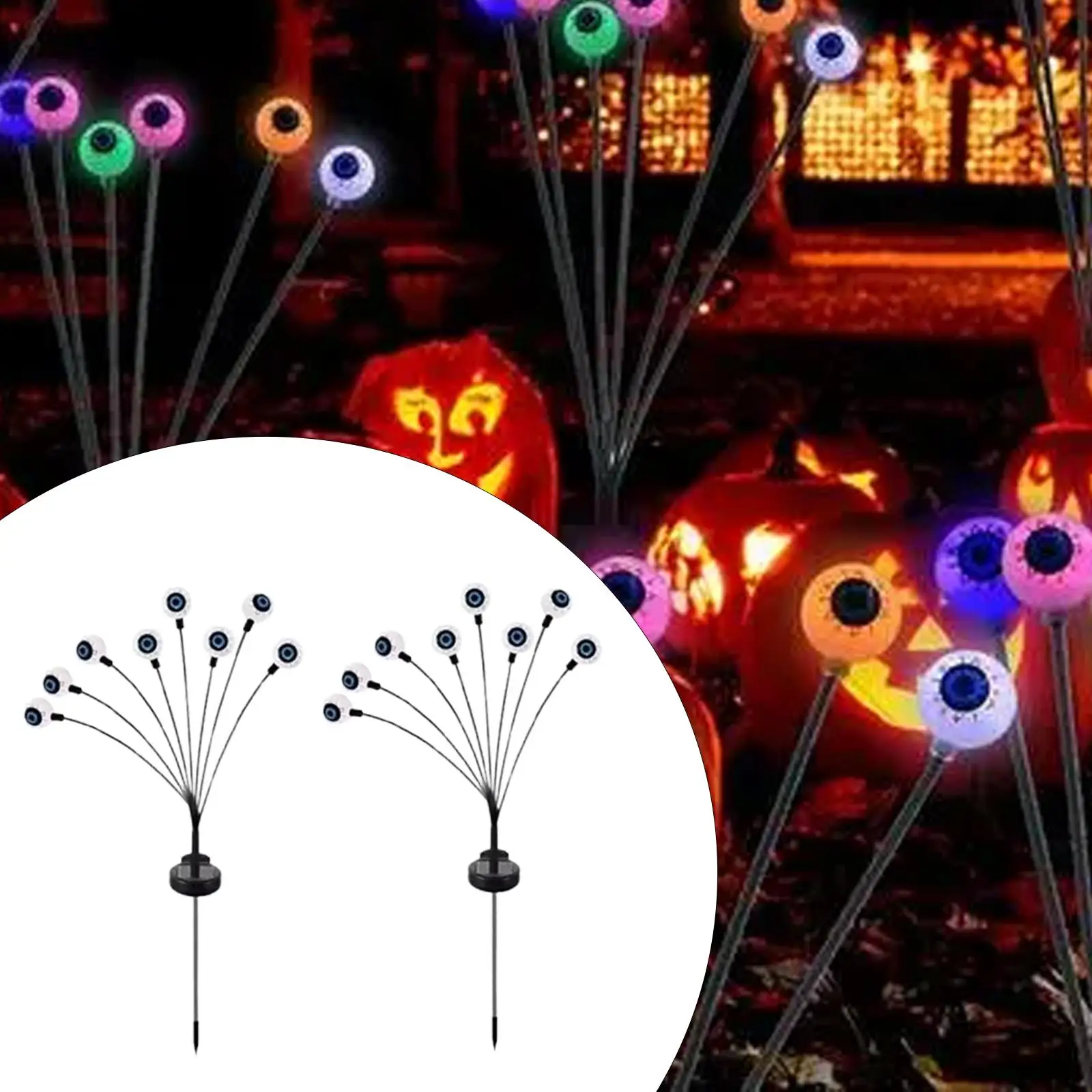 2 Pieces Solar Eyeball Lights Landscape Light Waterproof Solar Halloween Path Lights for Yard Path Pathway Landscape Walkway