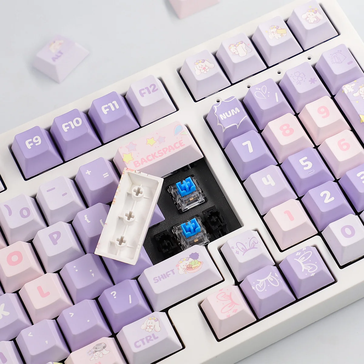 MOA/Cherry Profile Purple Rabbit PBT Keycaps Big Set Dye-Sub Alice ISO Layout Key Caps For Mechanical Keyboard Wooting 75 Hi75