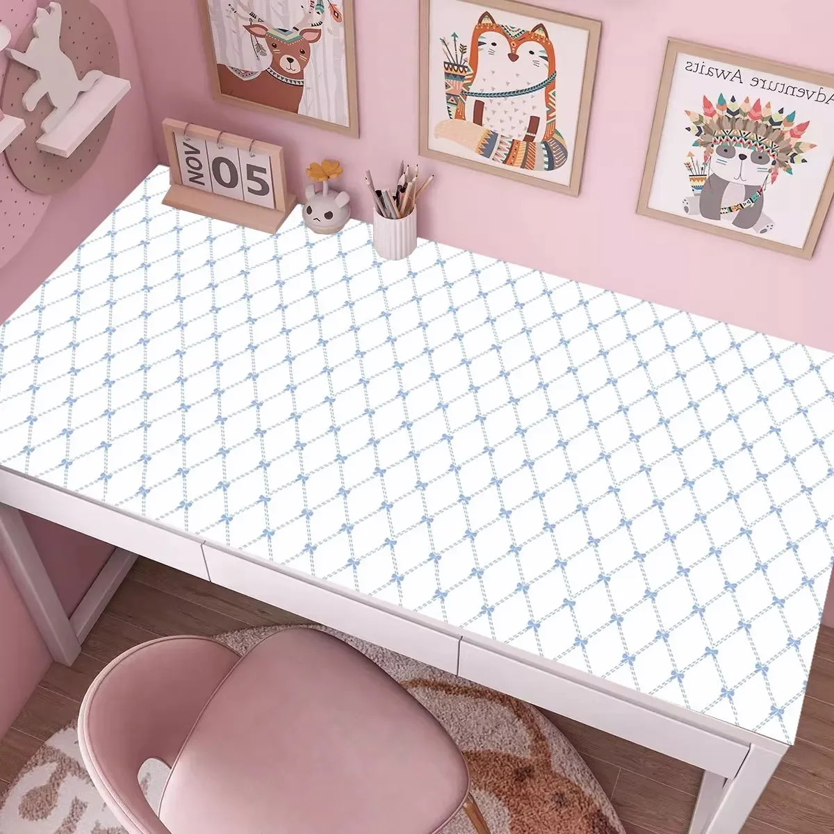 Leather Desk Pad Protector Full Screen Grid Blue Star Dots Mouse Pad Office Desk Mat Waterproof Non-Slip PU Desk Blotter Pad
