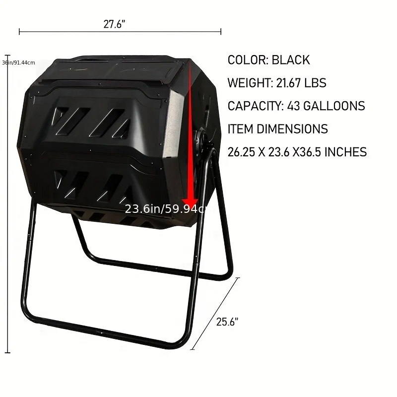 Kompostownik dwukomorowy o pojemności 165 litrów, obrotowy, do odpadów kuchennych, ogrodowych, liści na patio i podwórku.