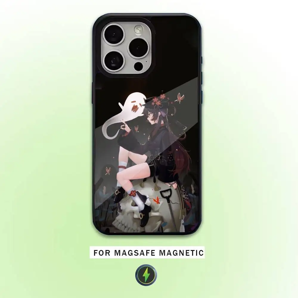 เคสโทรศัพท์ลายเกมยอดฮิต Genshin Hu Tao สำหรับ iPhone17,16,15,14,13,12,11 Plus,Pro Max รองรับแม่เหล็กสำหรับการชาร์จไร้สาย Magsafe
