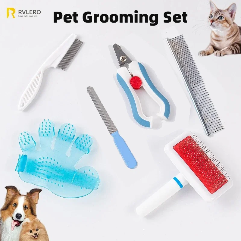 

Pet Dogs Grooming Six-Piece Set for Cats Dogs Bathing Comb for Flea Combing Hair Removal Repair Nails Massage Intimate Design