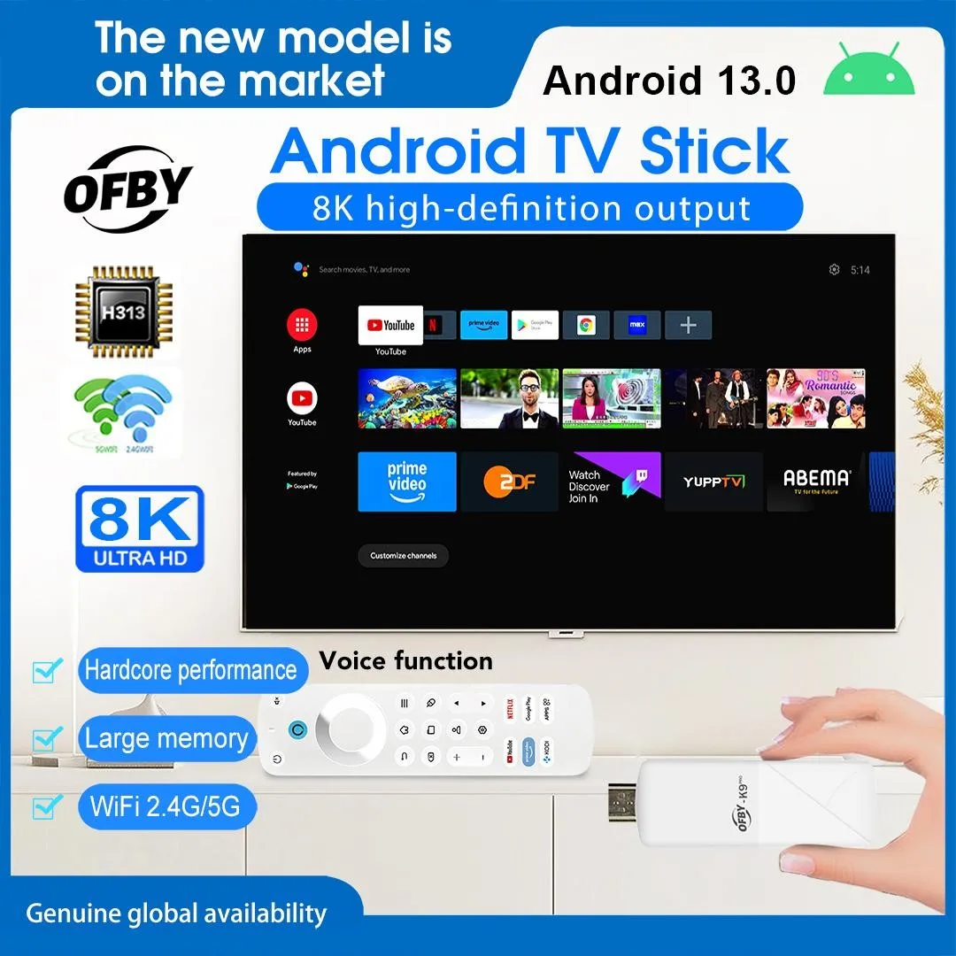 

Android 13 OFBY K9PRO TV Stick Dual-Band WiFi 2.4G+5G BT 5.0 Support Voice Control 2GB 16GB TV Stick Android