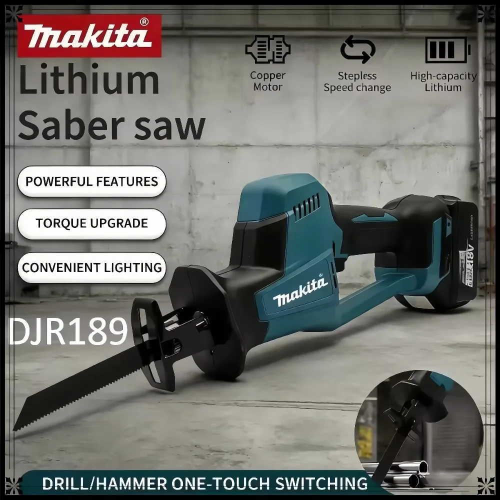 2026 Makita DJR189 18V Brushless Cordless Electric Reciprocating Saw Rechargeable Wood Metal Cutting Portable Power Tool