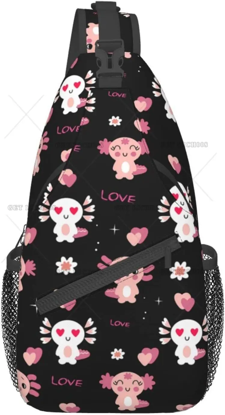 Cute Animal Axolotl Sling Bag Crossbody Backpack Hiking Travel Daypack Chest Bag Lekka torba na ramię dla kobiet mężczyzn na co dzień