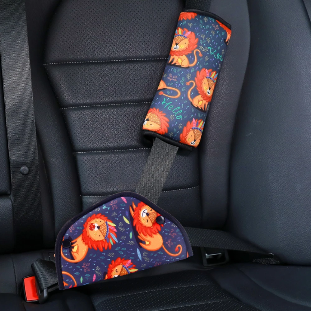 Car Seat Belt Pad Adjustment Holder Cartoon Seatbelt Padding Cover for Child Kids Anti-Neck Safety Positioner Shoulder Pad Set