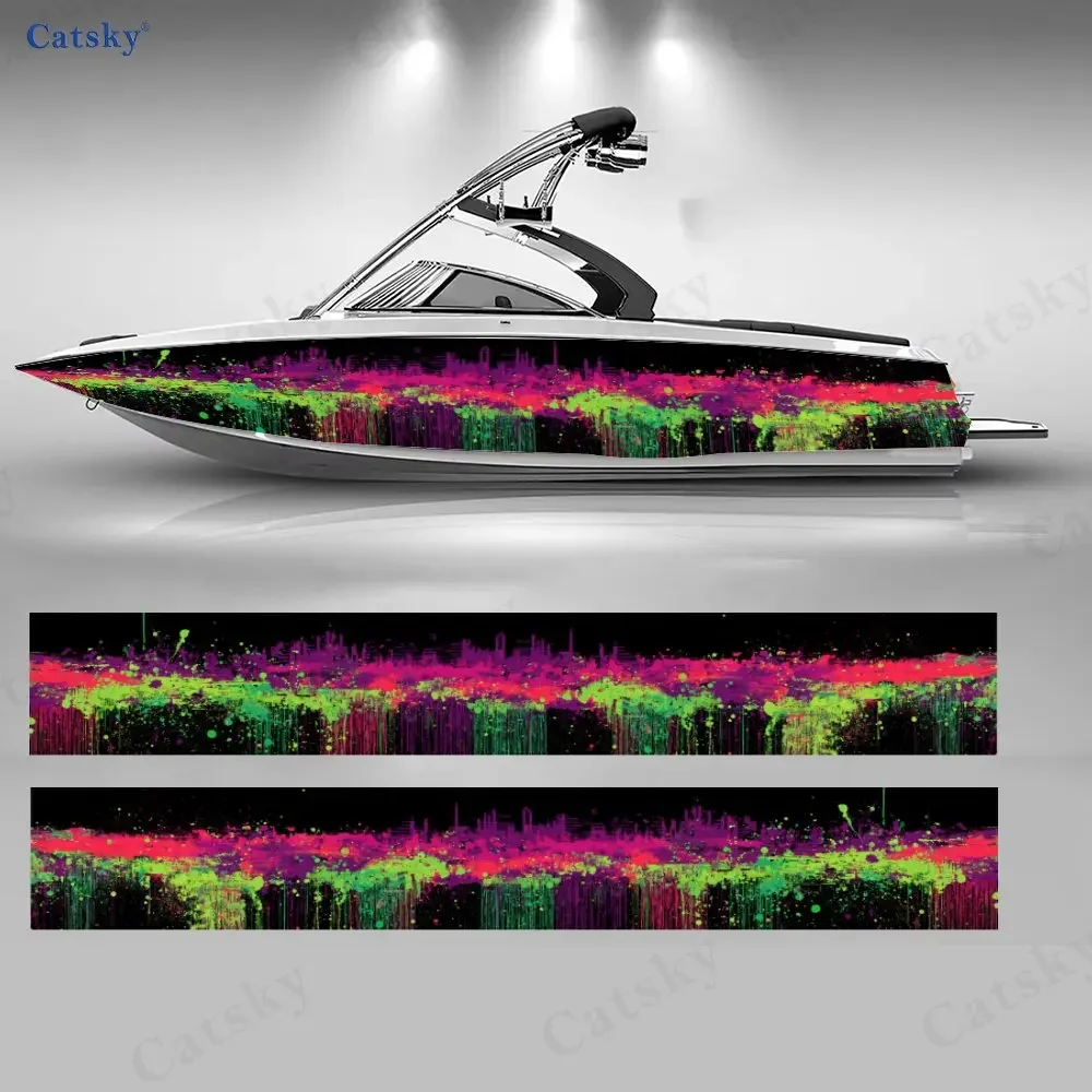 2Pcs Vertical Stripe Splash Boat Stickers, PVC Waterproof Durable Vinyl Wrap Decals for Fishing Boat, Durable and Stylish Design