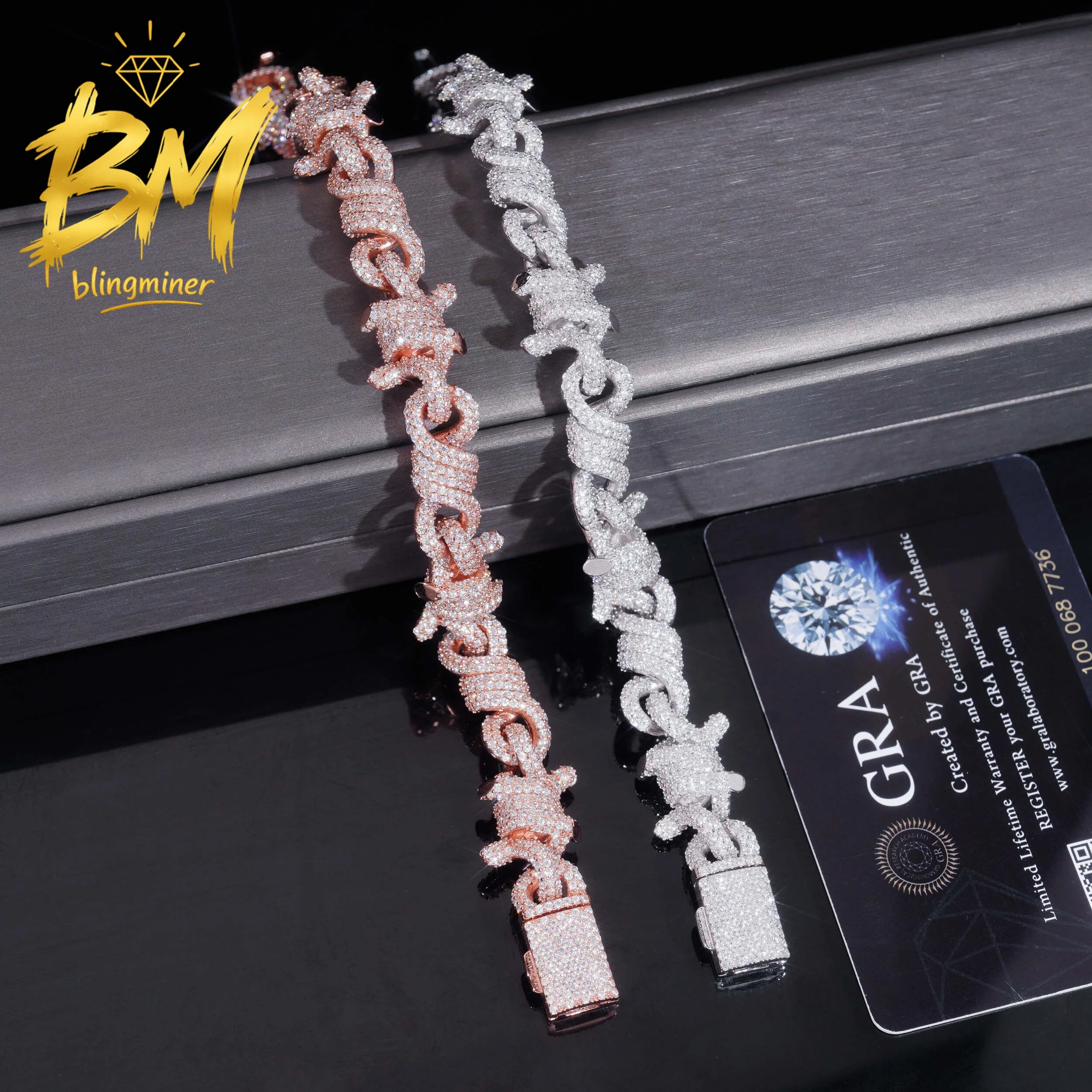 Blingminer New Design 15mm Iced Out VVS Moissanite Cuban Link Bracelet For Men S925 Silver Jewelry Pass Diamonds Tester GRA