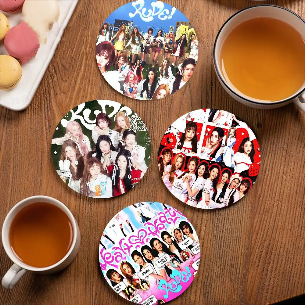 H-HEART2HEART KPOP GIRL H-H2H Wood Coasters Colorful Round Coaster Non-slip Heat Insulation Coffee Mats Home Accessories Kitchen
