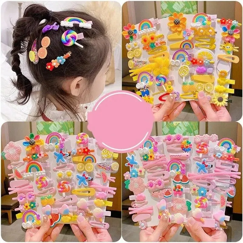 14 Pieces/set of Childrens Cute Hairpin Little Girl Side Hairpin Set Korean Small Flower Girl Headdress Baby Hair Decoration