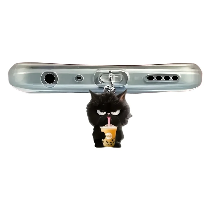 Capa acrílica para celular, chá de leite, cachorro, universal, poeira, com pingente brilhante, compatível com tipo C