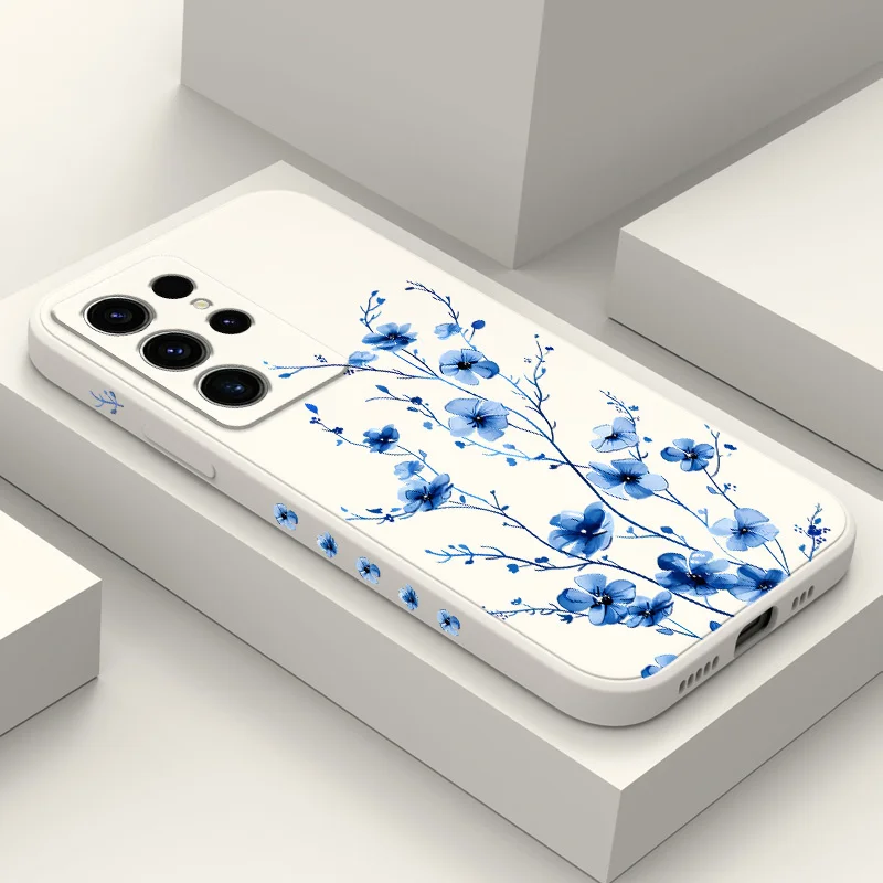 

Blue Flame Flower Phone Case For Samsung Galaxy S25 S24 S23 S22 S21 S20 S10 S10E FE Ultra Plus Note 20 Ultra Silicone Cover