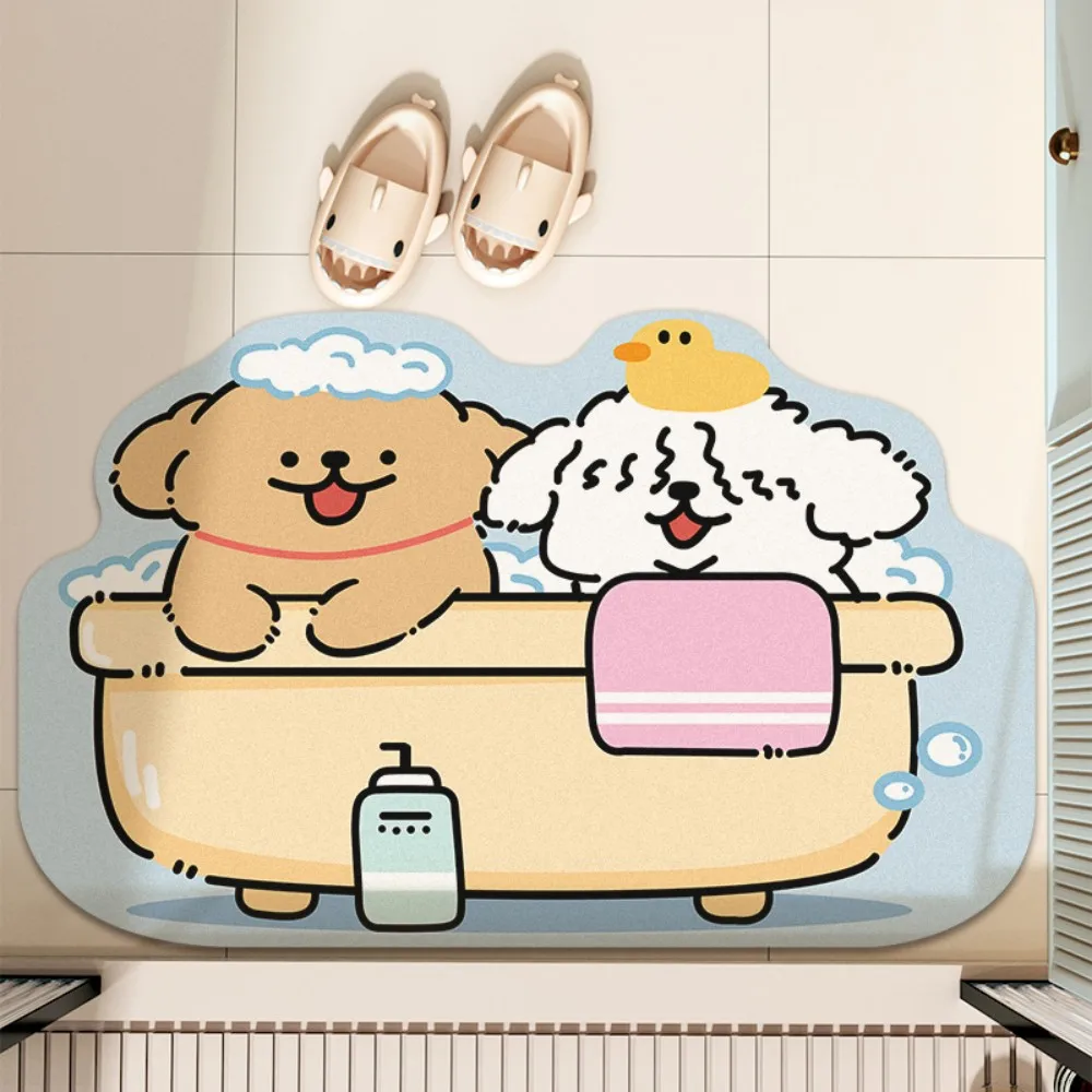 

VIKAMA Cute Line Dog, Diatom Mud Decorative Carpet, Entrance Foyer, Bathroom Absorbent Floor Mat, Home Decoration