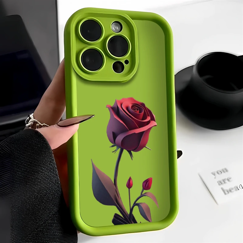 Simple Rose Case For iPhone11 12 13 14 15 ProMax 14 15 Pro X XR XS XSMax 7/8Plus Frosted all-inclusive anti-drop phone case