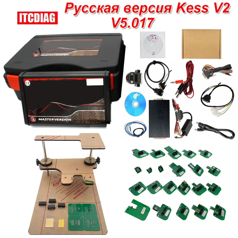 Russian Language Version Kess V2 V5.017 Online 2.70 EU Red OBD2 Manager Tuning Kit 4 LED BDM Frame 22pcs Adapter ECU Programmer