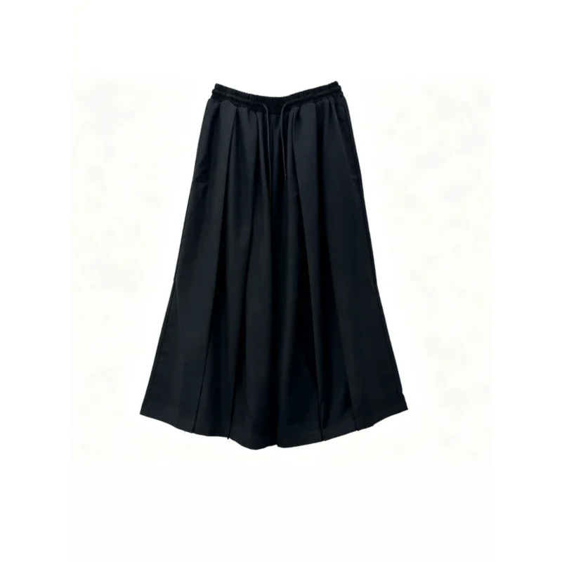 Men'S Casual Pants, Dark-Colored Wide-Leg Pants, Unisex Skirt-Pants, Loose High-Waisted Drawstring Cropped Pants B61