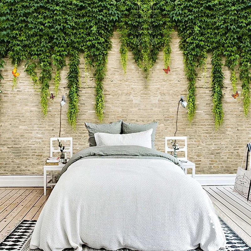 papel-de-parede-personalizado-3d-pintura-de-tijolos-moderno-simples-mural-para-quarto-borboleta-folha-verde-sala-de-estar-fundo-de-tv-restaurante