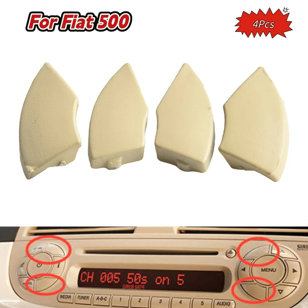 4Pcs/Set Buttons Trim Cover For Fiat 500 Radio From 2008 Radio Cd Button Trim Mold Cover Removal Car Replacement Parts