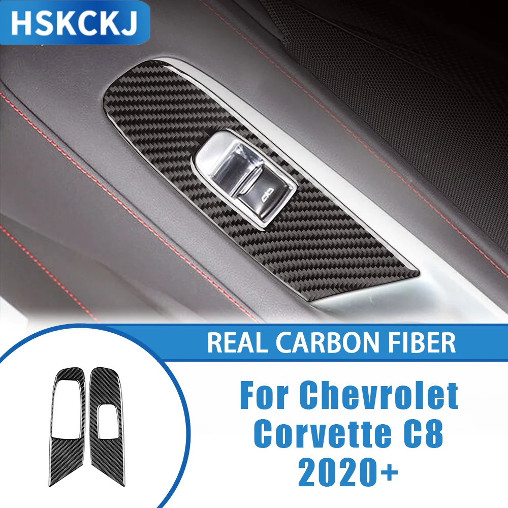 

Car Accessories Carbon Fiber Interior Window Control Lifting Panel Decals Cover Trim Sticker For Chevrolet Corvette C8 2020—up