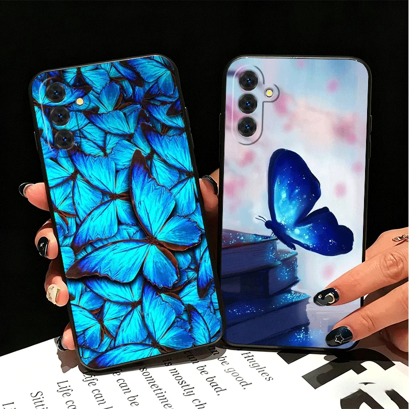 Blue Butterfly Aesthetics Silicone Phone Case for Samsung A17 A16 A15 A14 A13 A57 A56 A55 A54 A53 A37 A36 A35 A34 A33 A27 A26 A2