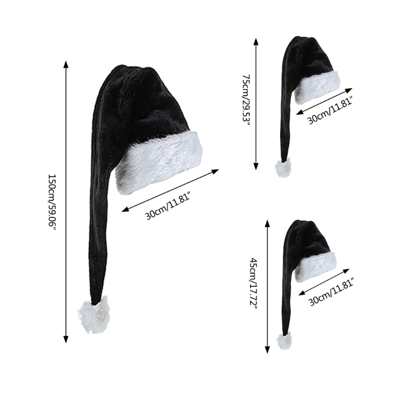 Sombrero de Papá Noel De terciopelo para adultos, gorro cómodo tradicional de felpa en blanco y negro, gorro de Papá Noel de Navidad para regalos de Año Nuevo