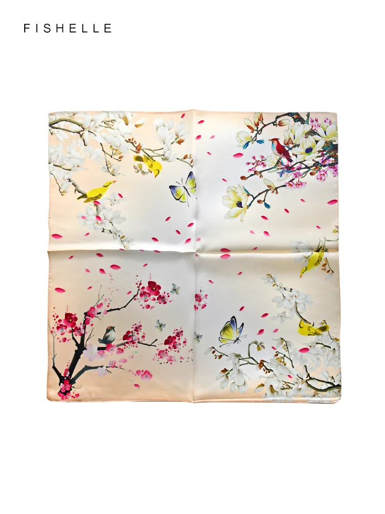 Chinese style flower bird painting natural silk small square handkerchief real silk scarves women\'s scarf neck scarves woman