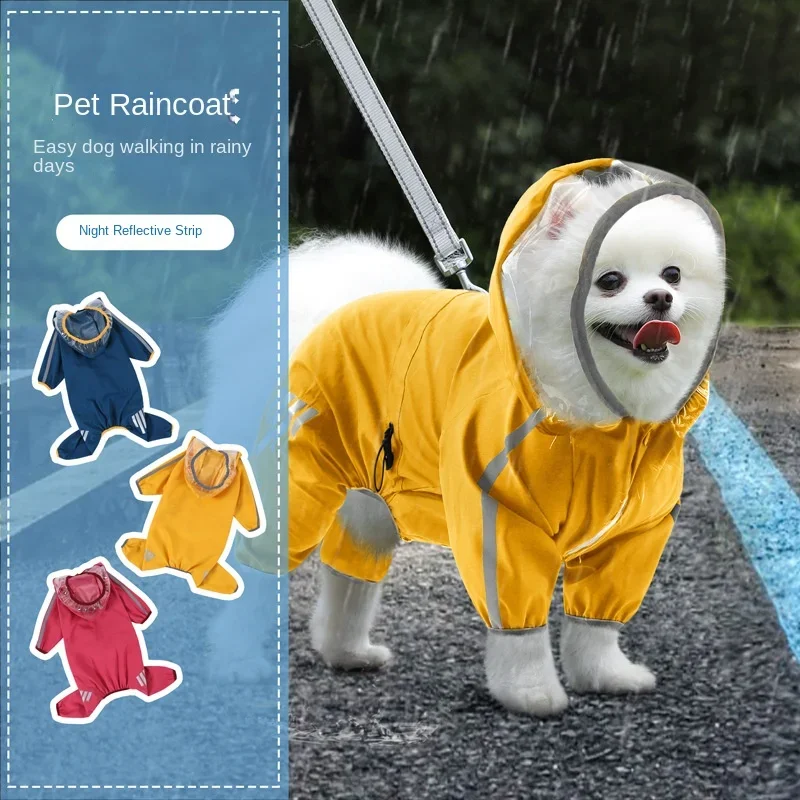 Can Lead The Dog Four Foot Raincoat Waterproof Large, Small, Medium Dog Pet Rainy Day Out Clothes