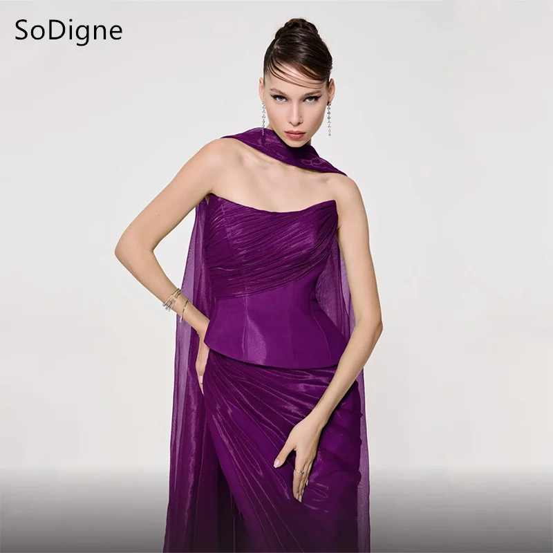 SoDigne المملكة العربية السعودية حورية البحر فساتين سهرة بدون حمالات مطوي فستان الحفلات بدون أكمام طول الأرض فساتين حفلات رسمية مخصصة