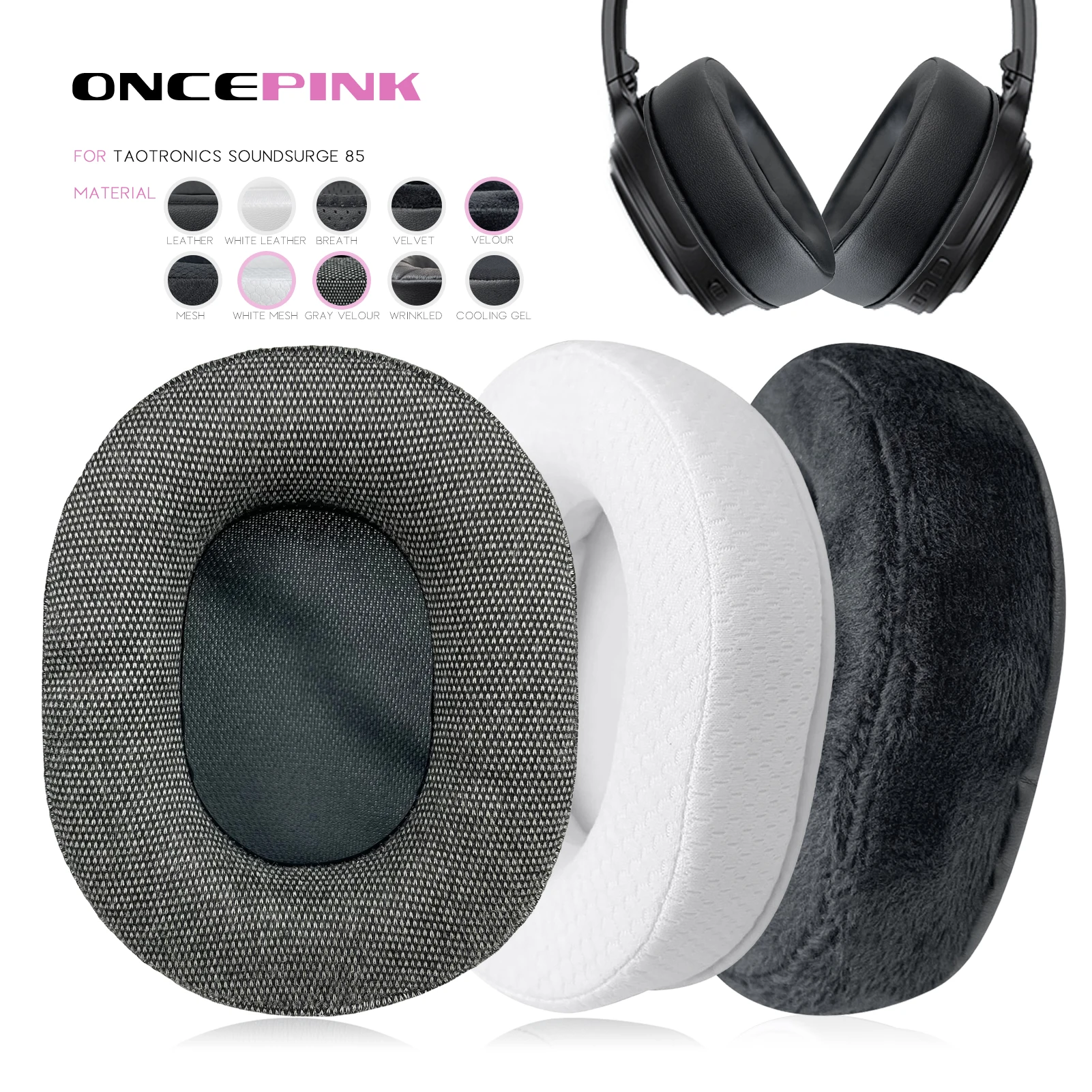 Oncepink Replacement Ear Pads for Taotronics Soundsurge 85 90 Headphone Thicken Cushion Earcups Headset Earmuffs