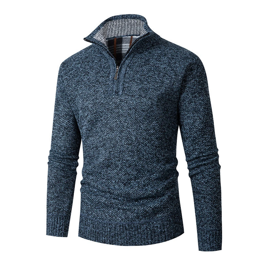 Casual Knit Sweaters For Men Jumper Lined 1/4 Zip Funnel Neck Solid Color Warm Winter Pullover Sweater Male Clothing