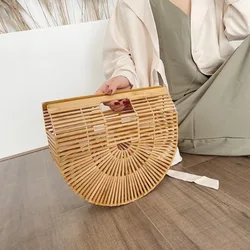 Semicircle Bamboo Tote Bags Fashion Luxury Woven Handbag Bohemia Summer Beach Bags Acrylic Bamboo Hollow Ladies Wallet Basket