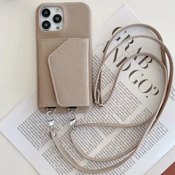 Crossbody Wallet Phone Case For iPhone 16 Pro Max 15 14 Plus 13 12 11 Mini Card Slot Holder Adjustable Lanyard PU Leather Cover