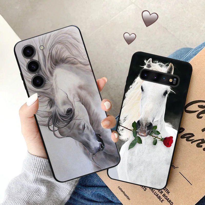 Ultra Thin Matte Silicone Soft Case For Samsung S24 Ultra S23 FE S22 Plus S21 S20 S10 Note20 Snow Running Horse Color Back Cover