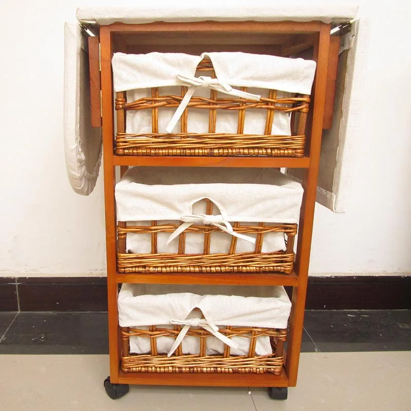 Factory Wholesale Cheap Custom Size Solid Wooden Folding Ironing Board Storage Cabinet With Wicker Drawer