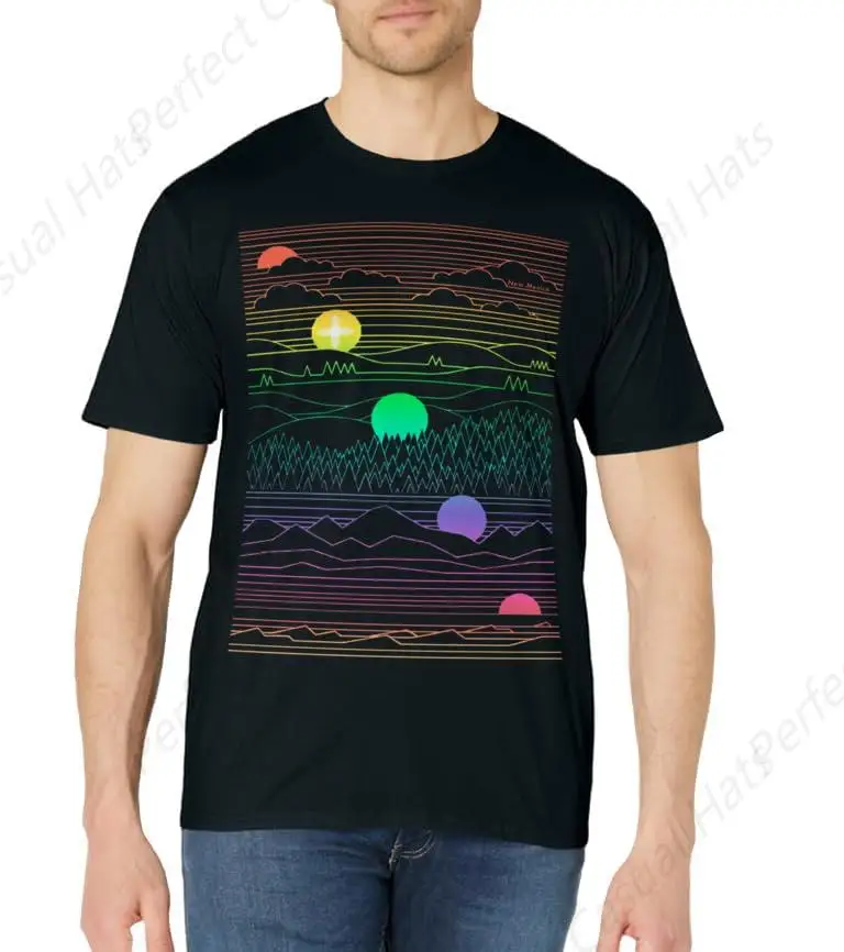 Vintage New Mexico State Zia Landscape Line Art Design Cotton T-Shirt Men Women Streetwear Oversize Art Pattern Tees Tops