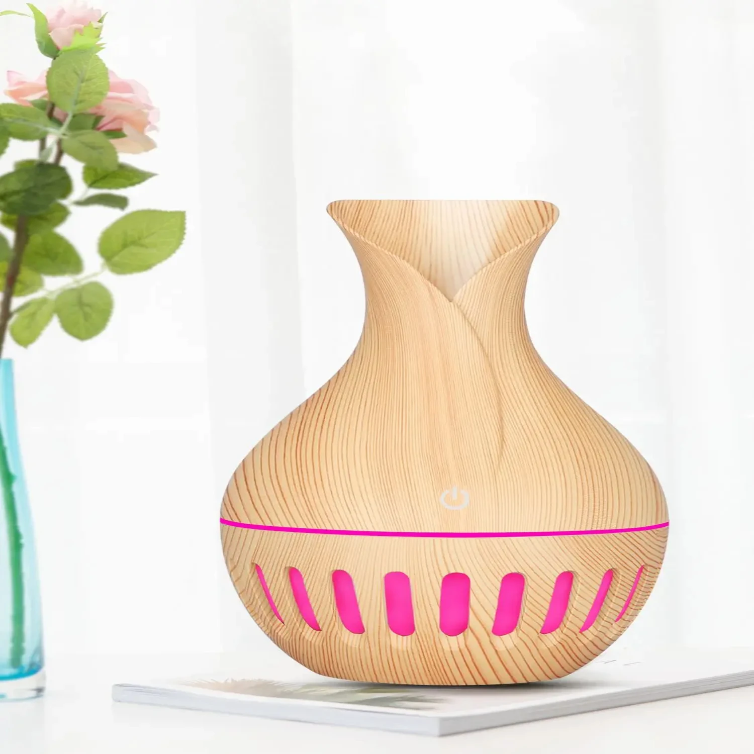 Quiet and Soothing Ultrasonic Mini Wood Grain 130ML Air Humidifier Essential Oil Diffuser with LED Light, USB Portable Mist Make