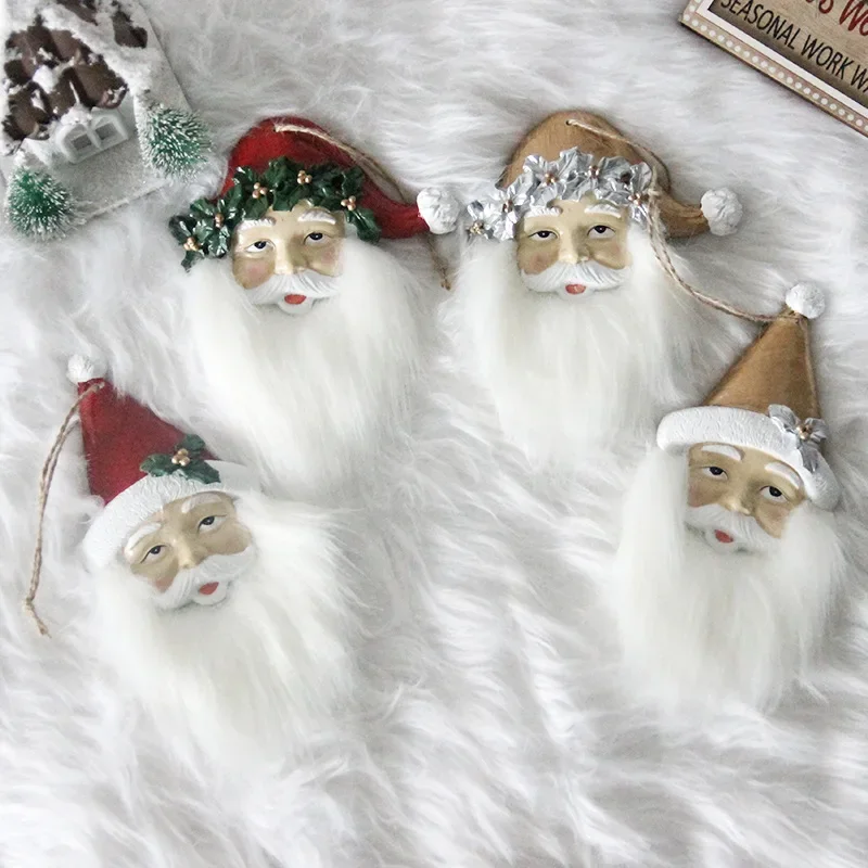 Christmas Decorations White Beard Creative Santa Claus Head Ornament Christmas Tree Resin Pendant