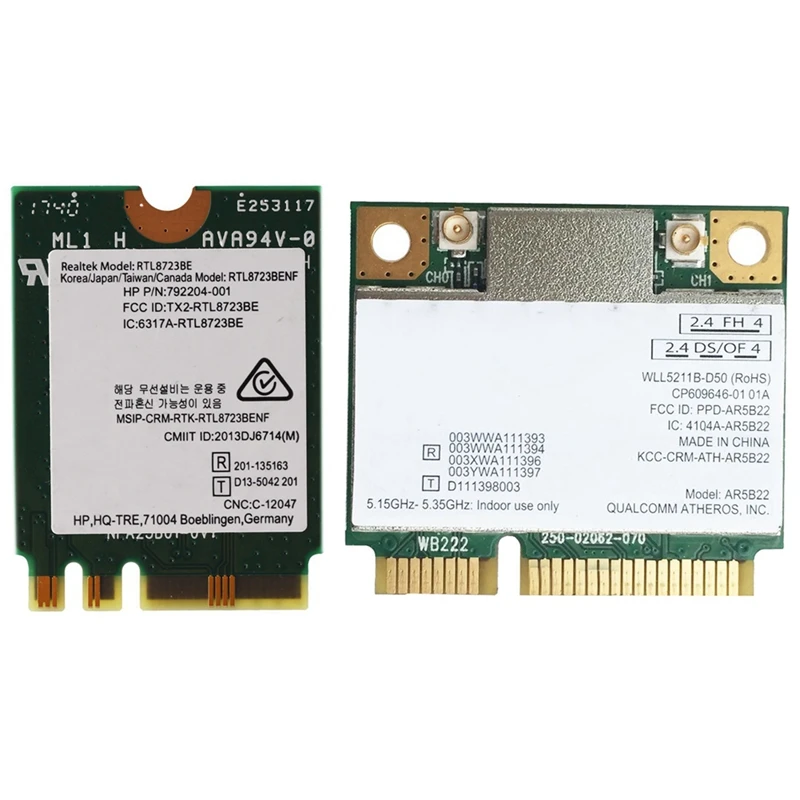 1 шт. беспроводной адаптер для Realtek RTL8723BE 802.11N Wi-Fi карта и 1 шт. AR9462 AR5B22 WB222 WLAN Wi-Fi беспроводная карта