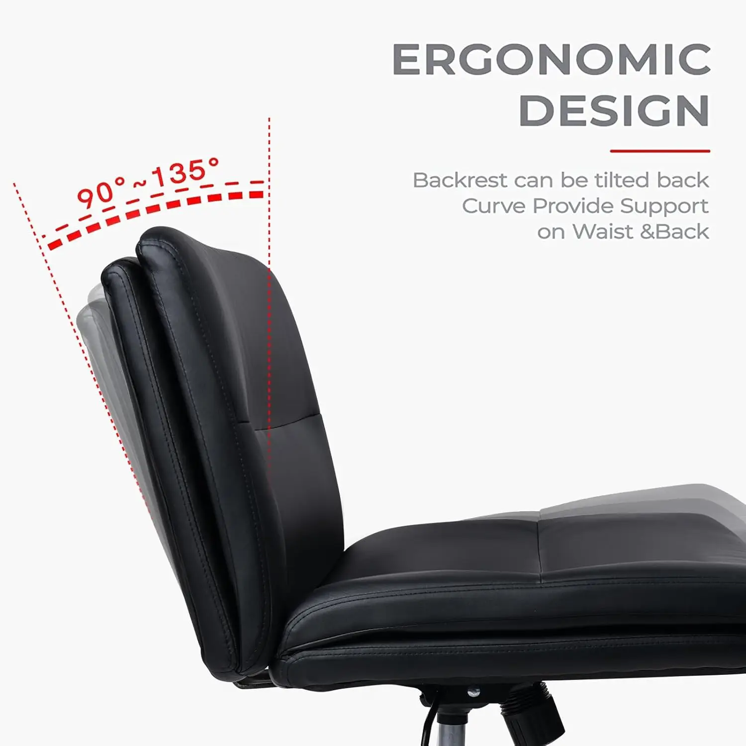 Ergonomic Armless Adjustable Swivel PU Leather Computer Chair for Home Office Bedroom, Wide seat, Black 1 PACK Comfortable