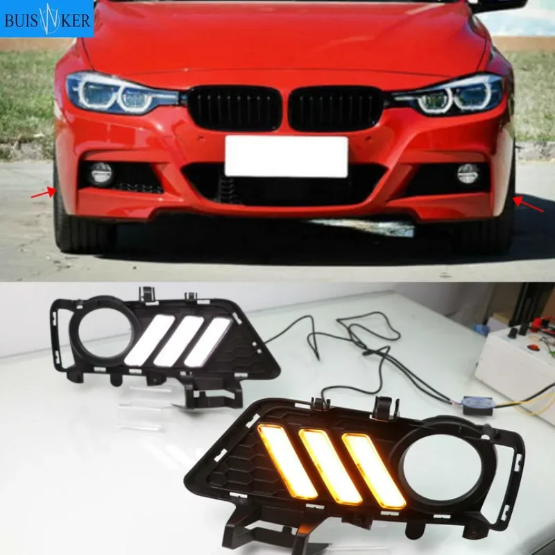 

For BMW F30 F35 3 Series 2013-2019 Daytime running lights LED DRL Fog lamp driving lights with Yellow Turn Signal Function Relay