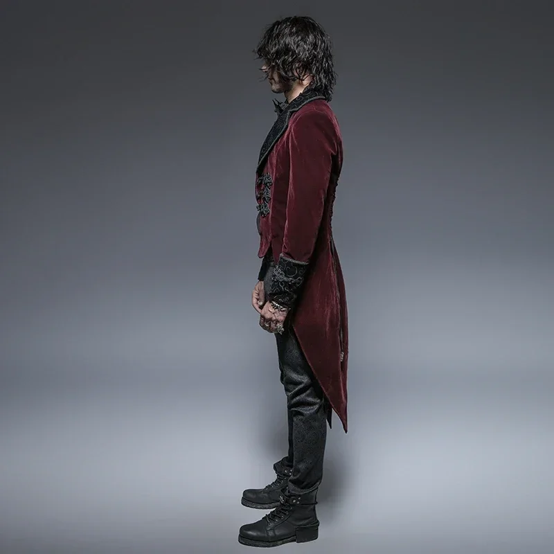 PUNK RAVE Gothic Vampire Red Men\'s Gentle Tail Jacket with Scissors Punk Rock Party Cospaly Men Long Coat Clothes Windbreaker