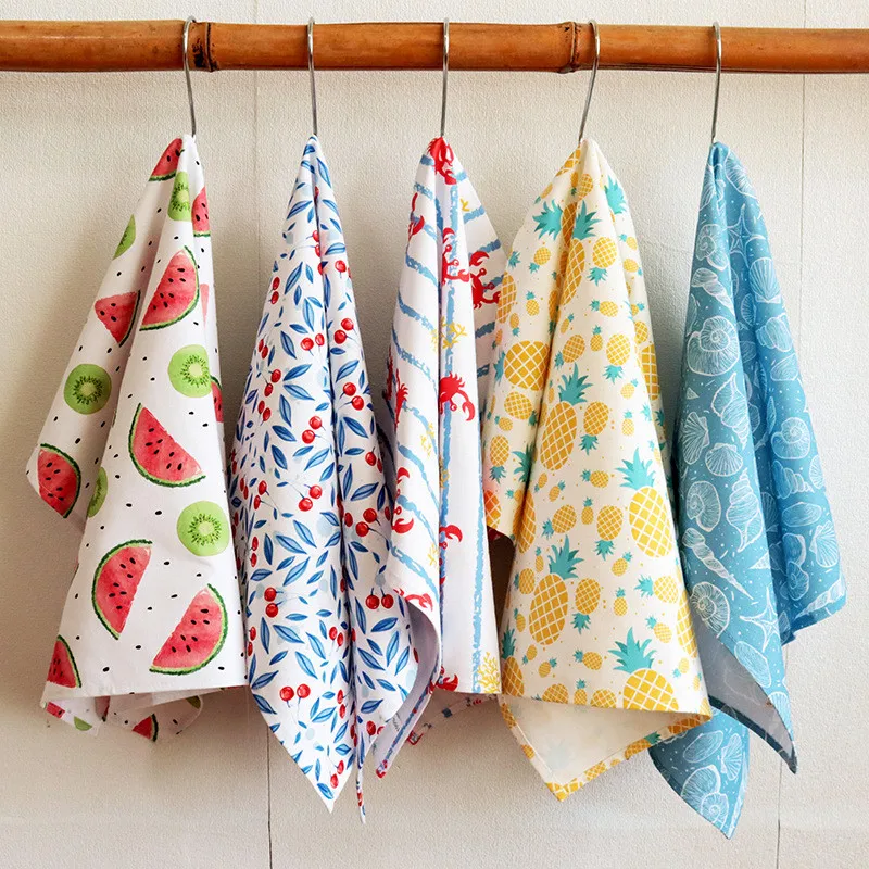 1Pc 45x65cm Color Printed Pure Cotton Table Napkins Kitchen Tea Towels Absorbent Dish Cleaning Cloth