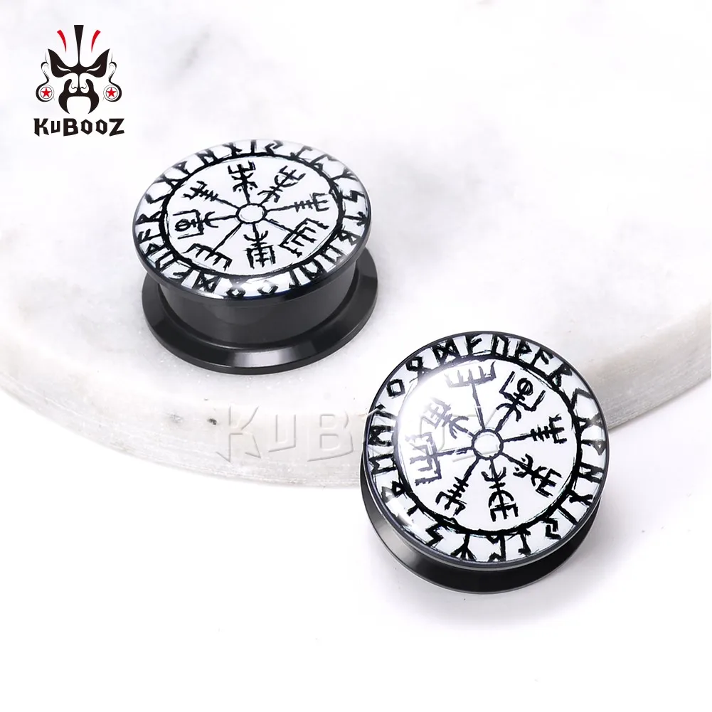 KUBOOZ Unique Acrylic Round Mysterious Pattern Ear Plugs Tunnels Body Piercing Jewelry Earring Gauges Stretchers Expanders 2PCS
