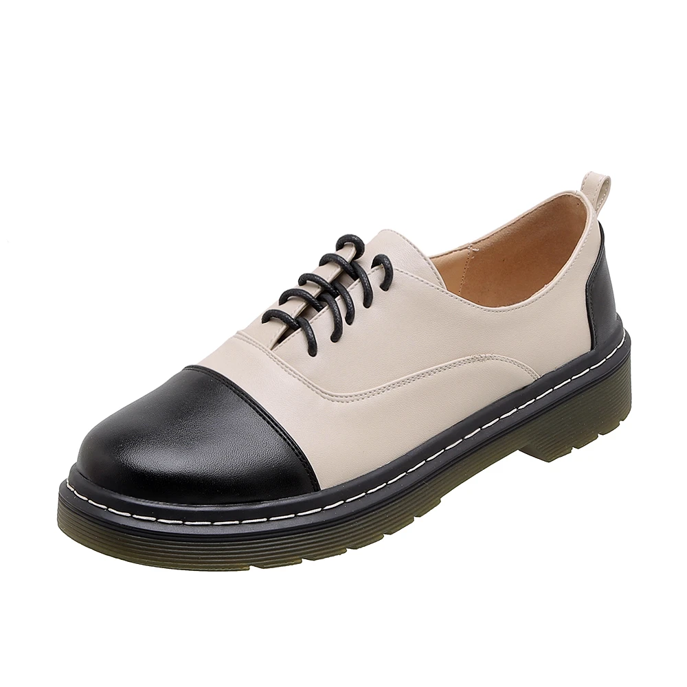 

2023 Fashion Spring Oxford flats Woman Lace-up Round Toe loafers Leather Derby Shoes New British Women Thick Heel Shoes 33 34 41