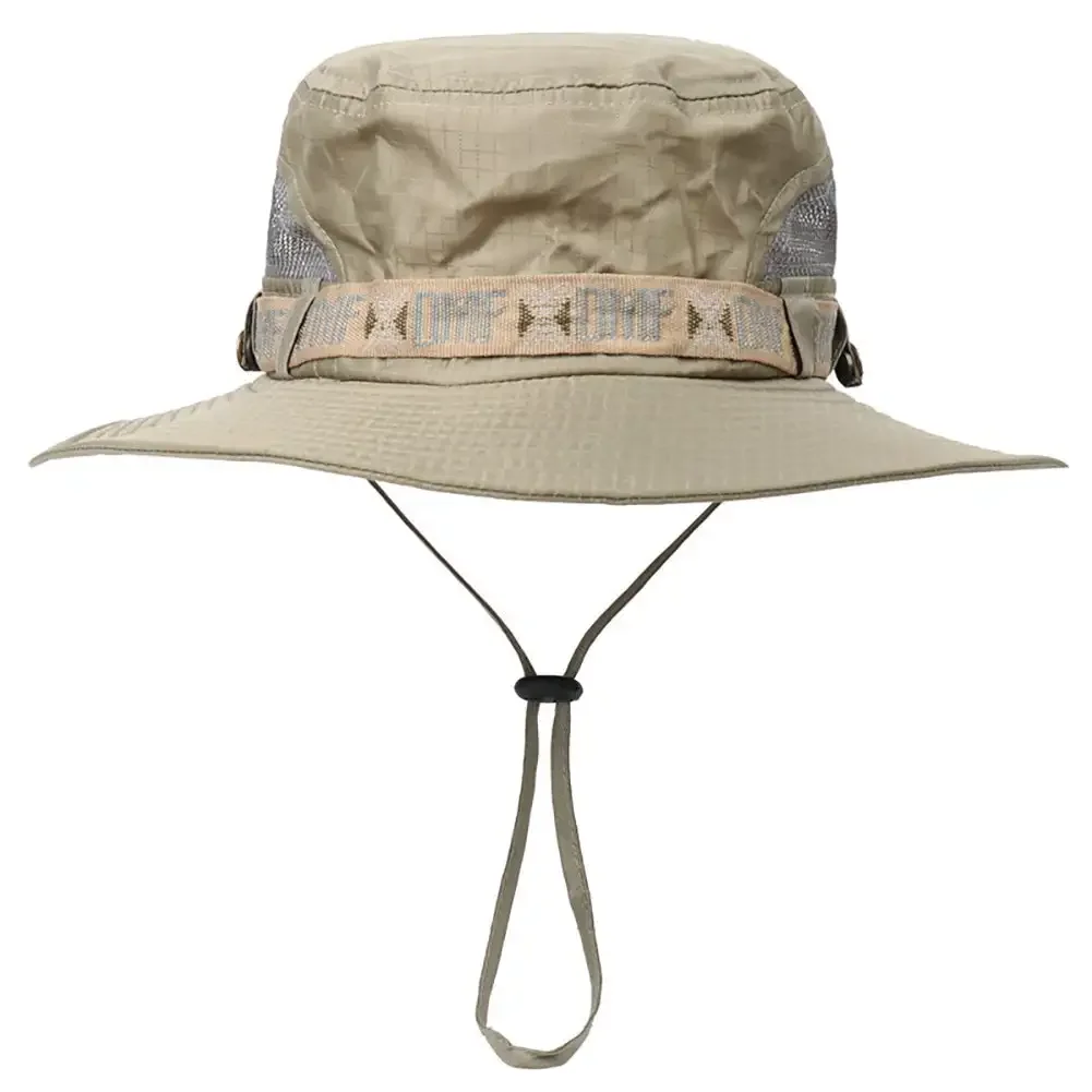 Summer Men Bucket Hat Outdoor UV Protection Wide Brim Panama Safari Hunting Hiking Hat Mesh Fisherman Hat Beach Sunscreen Cap